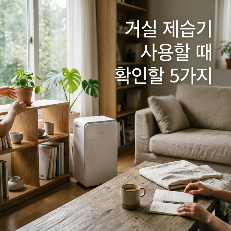 거실 제습기 사용할 때 확인할 5가지 : 위치·문 개폐·배수·습도