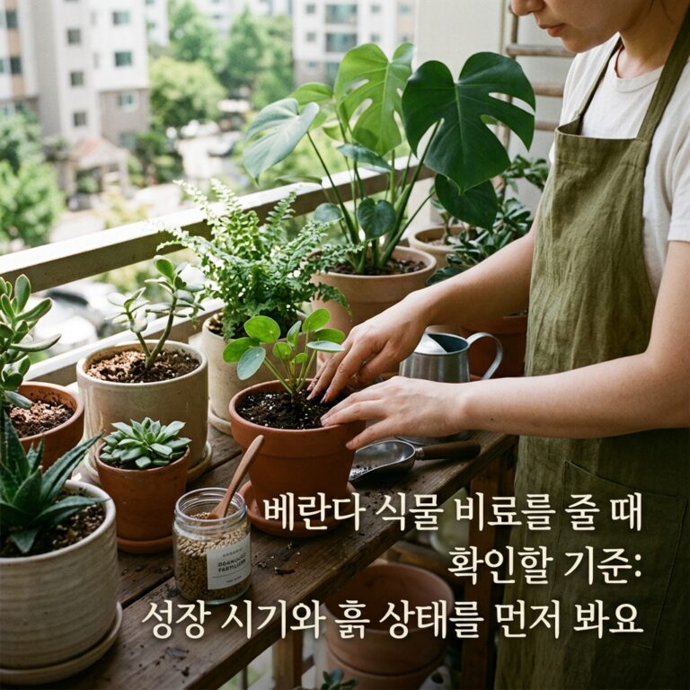 베란다 식물 비료를 줄 때 확인할 기준: 성장 시기와 흙 상태를 먼저 봐요