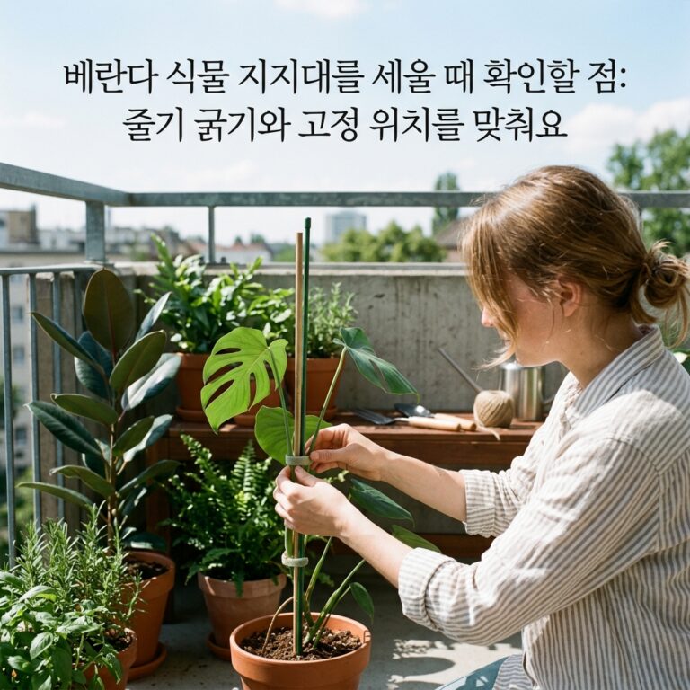 베란다 식물 지지대를 세울 때 확인할 점: 줄기 굵기와 고정 위치를 맞춰요