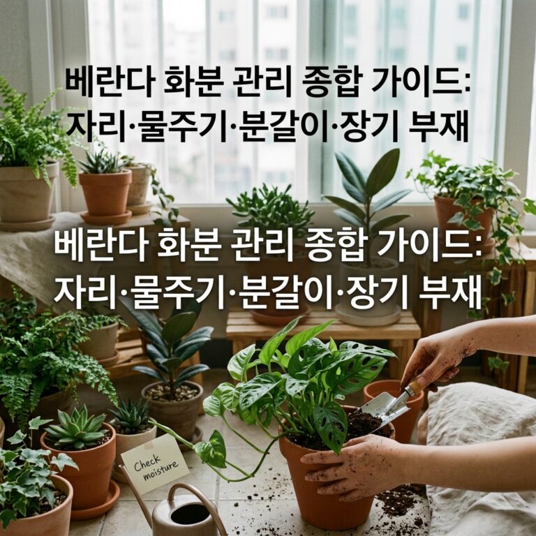 베란다 화분 관리 종합 가이드: 자리·물주기·분갈이·장기 부재