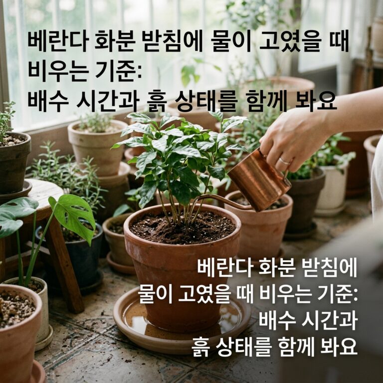 베란다 화분 받침에 물이 고였을 때 비우는 기준: 배수 시간과 흙 상태를 함께 봐요