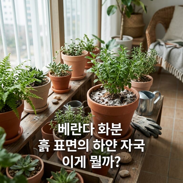 베란다 화분 흙 표면의 하얀 자국 이게 뭘까?