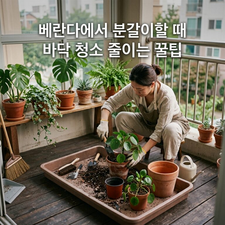 베란다에서 분갈이할 때 바닥 청소 줄이는 꿀팁