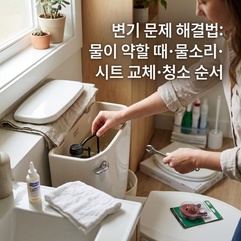 변기 문제 해결법: 물이 약할 때·물소리·시트 교체·청소 순서