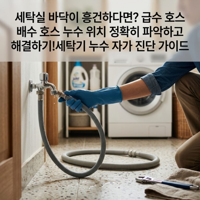 💧 세탁실 바닥이 흥건하다면? 급수 호스 배수 호스 누수 위치 정확히 파악하고 해결하기!세탁기 누수 자가 진단 가이드