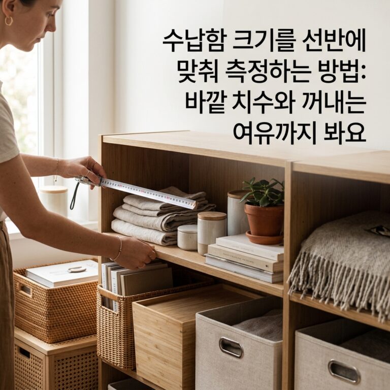 수납함 크기를 선반에 맞춰 측정하는 방법: 바깥 치수와 꺼내는 여유까지 봐요