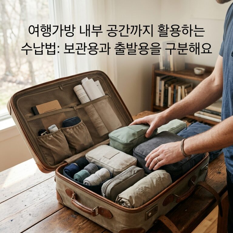 여행가방 내부 공간까지 활용하는 수납법: 보관용과 출발용을 구분해요
