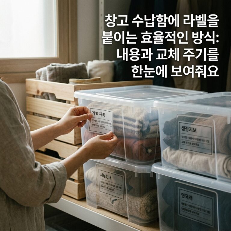 창고 수납함에 라벨을 붙이는 효율적인 방식: 내용과 교체 주기를 한눈에 보여줘요