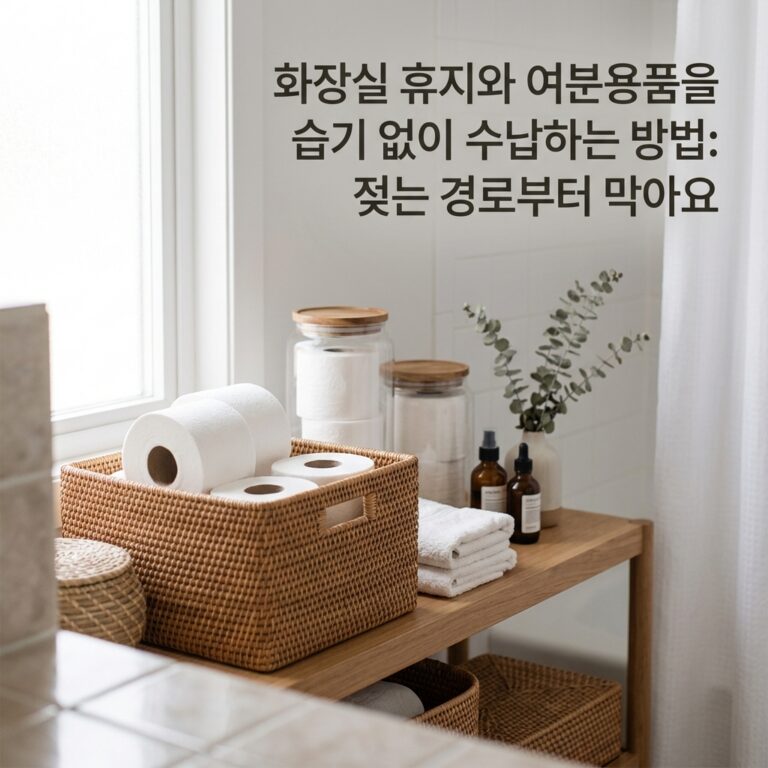 화장실 휴지와 여분용품을 습기 없이 수납하는 방법: 젖는 경로부터 막아요