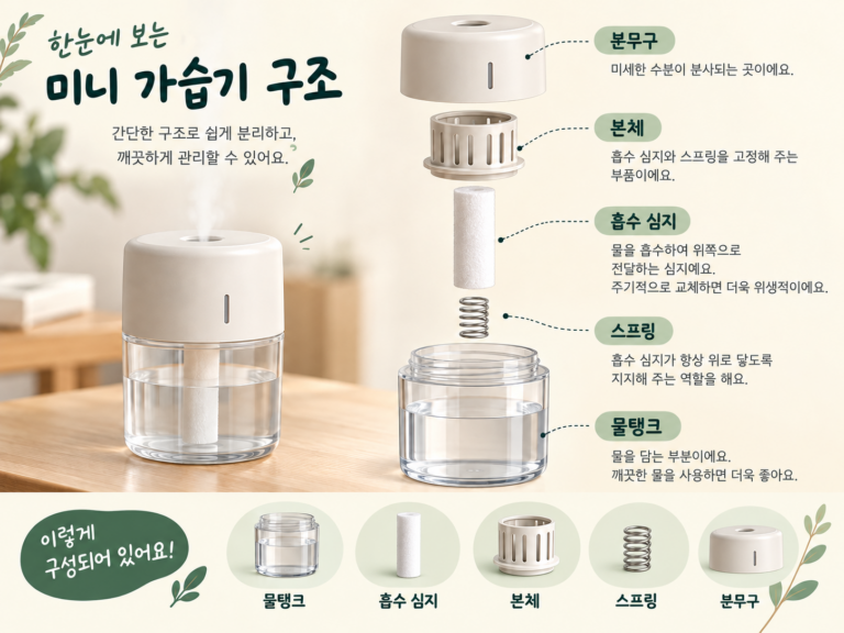 미니 가습기 심지와 조립 부품 확인