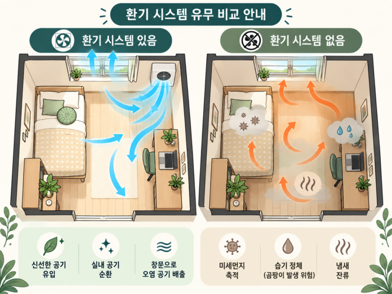 창문이 적은 집의 환기설비 유무별 선택