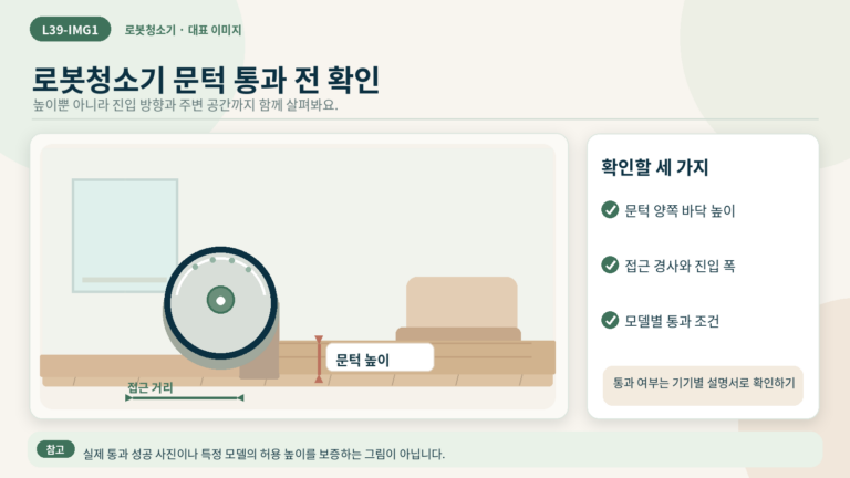 방 입구 문턱의 높이와 접근 공간을 확인하는 장면