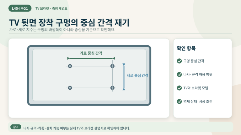 TV 뒤 장착 구멍의 가로와 세로 간격을 확인하는 방법
