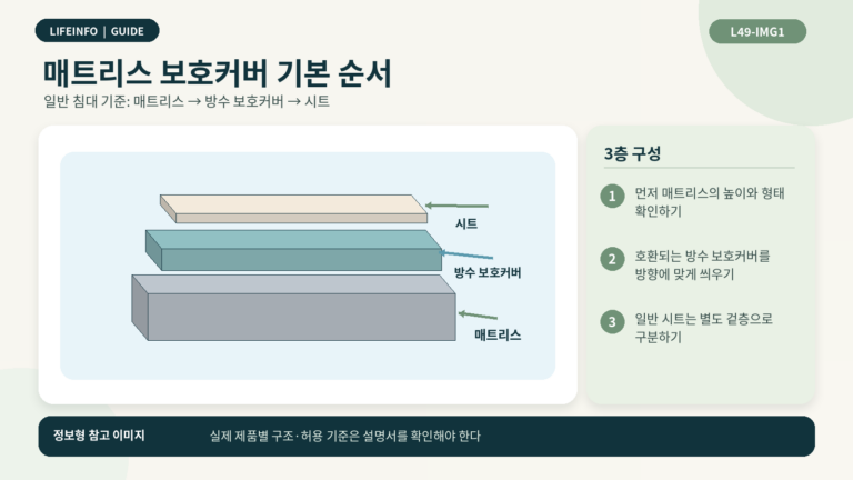 매트리스 위 방수 보호커버와 시트를 놓는 기본 순서